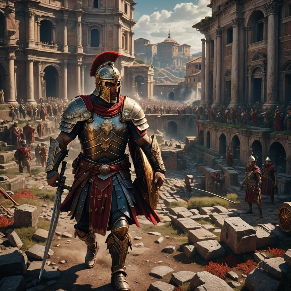 Centurion Warrior in Rome: Detailed Matte Painting