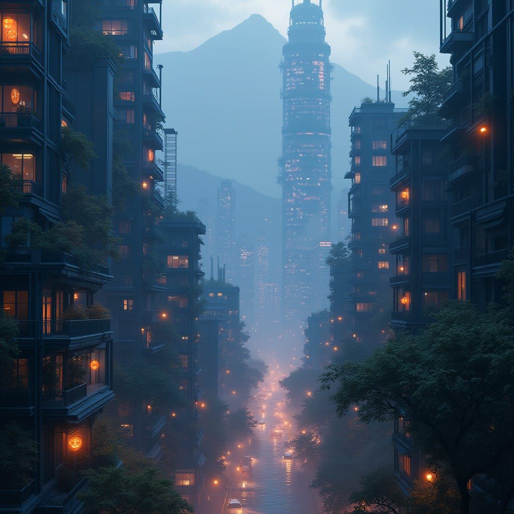 Futuristic Cityscape Under Starry Skies