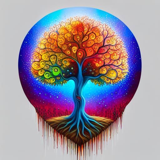Colorful Tree of Life in Graffiti Art Style