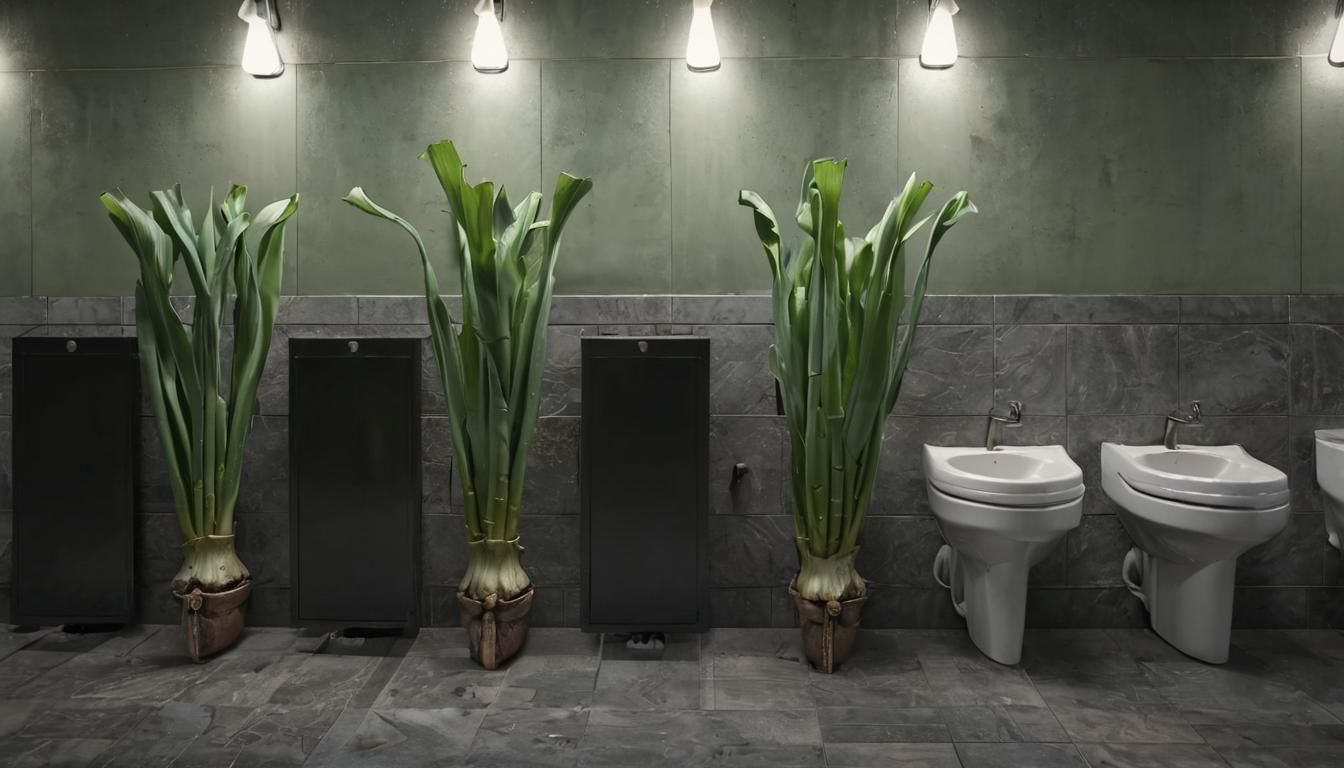 Urinals Topped with Leeks in Photorealistic Style