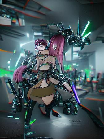 Cyberpunk Mecha Musume Digital Art