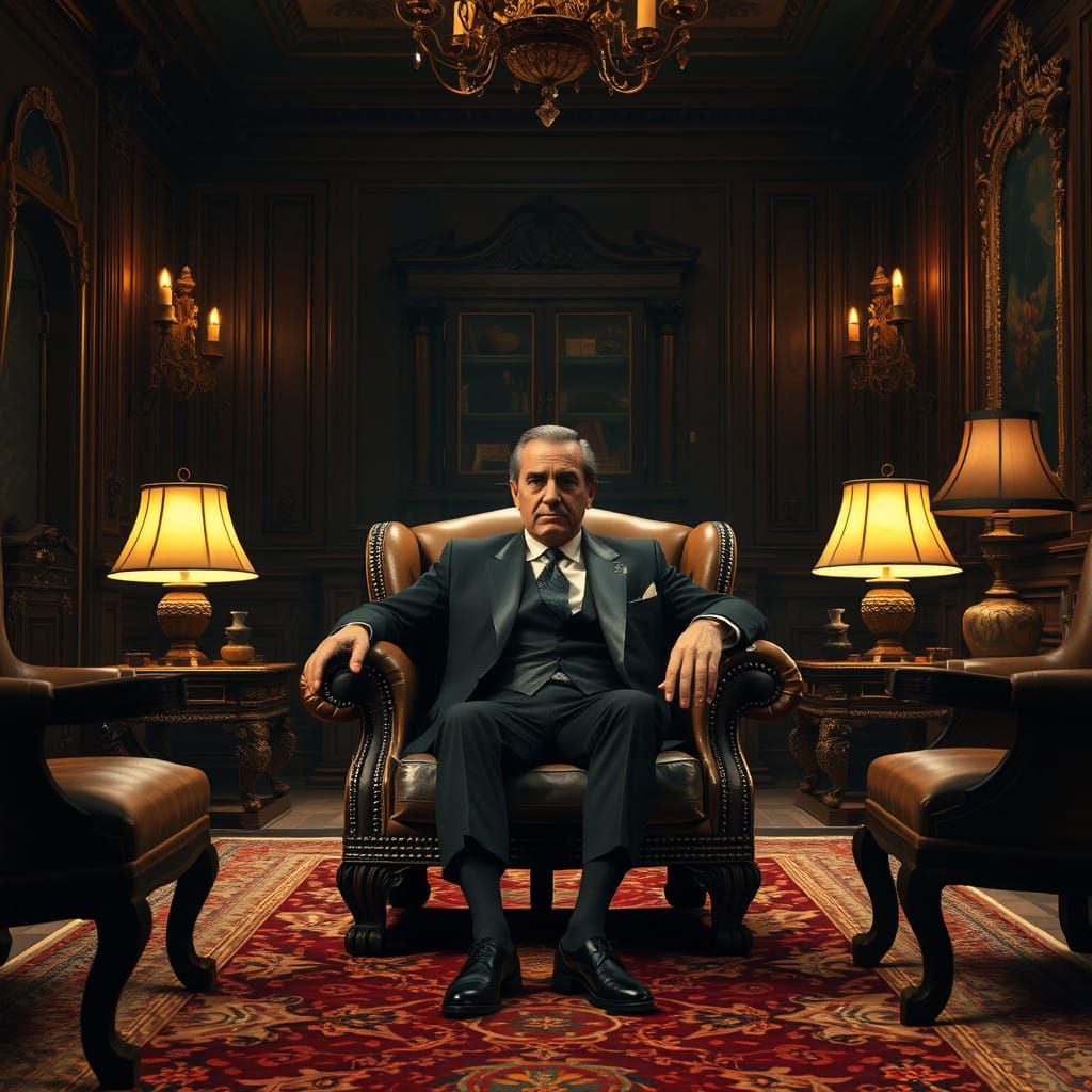 Majestic Don Vito Corleone in Opulent Renaissance-Style Stud...