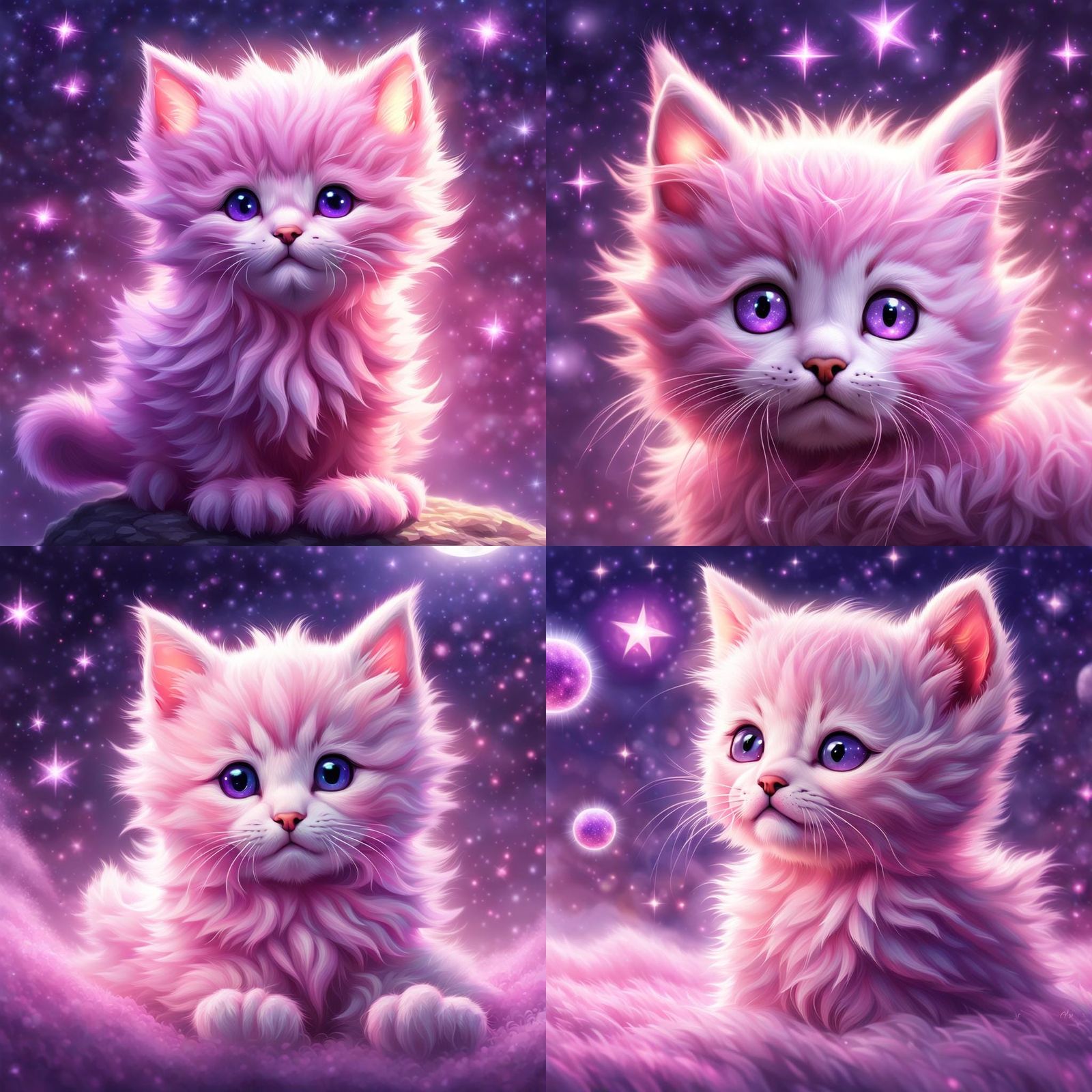 Hyper-Realistic Pink Kitten in Moonlight Digital Art