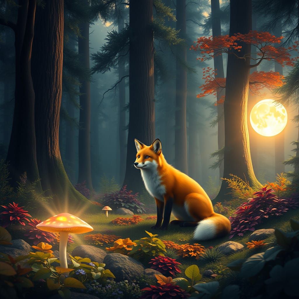 Whimsical Fox in Ethereal Forest Glow