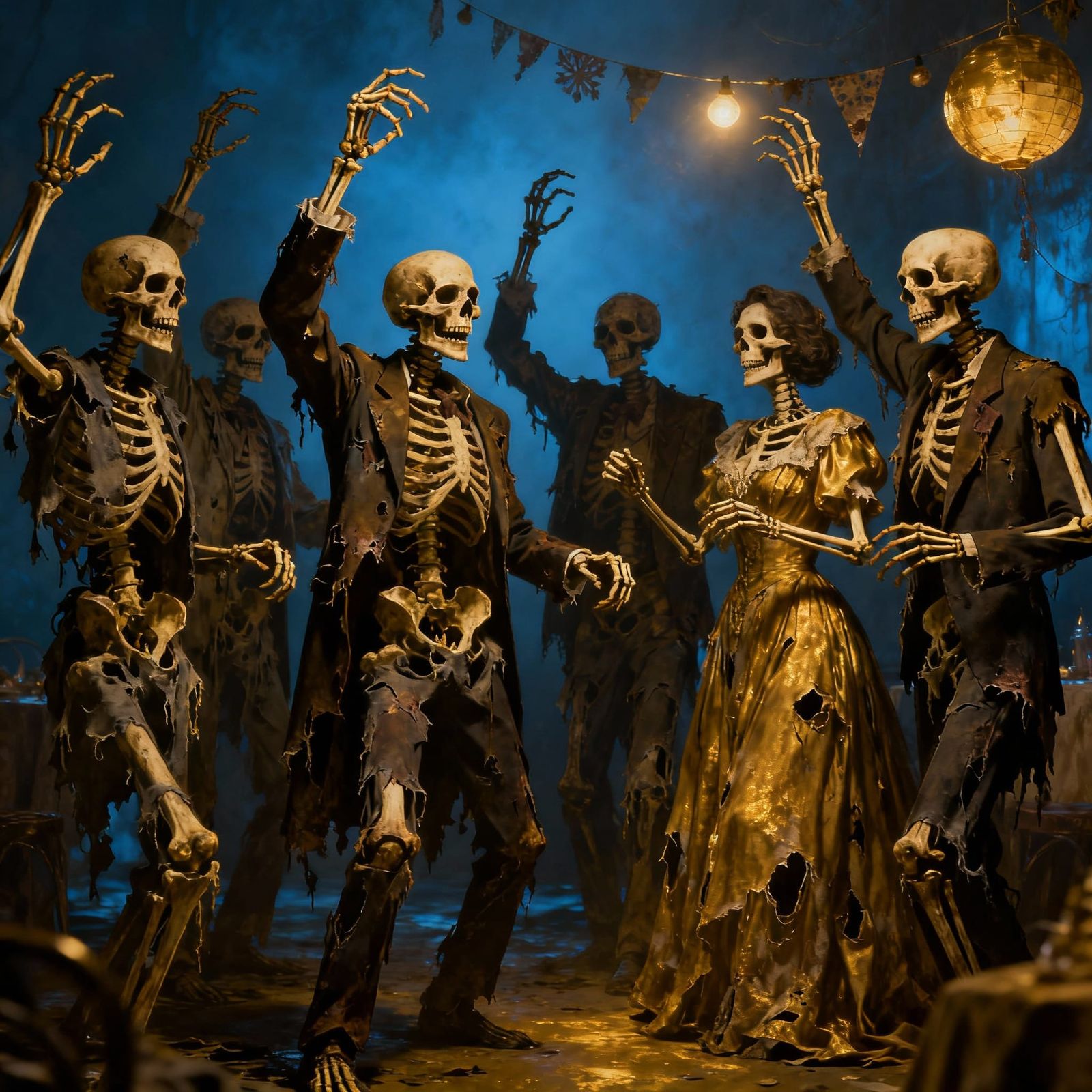 Skeletons in Rotting Attire Celebrate New Year's Eve