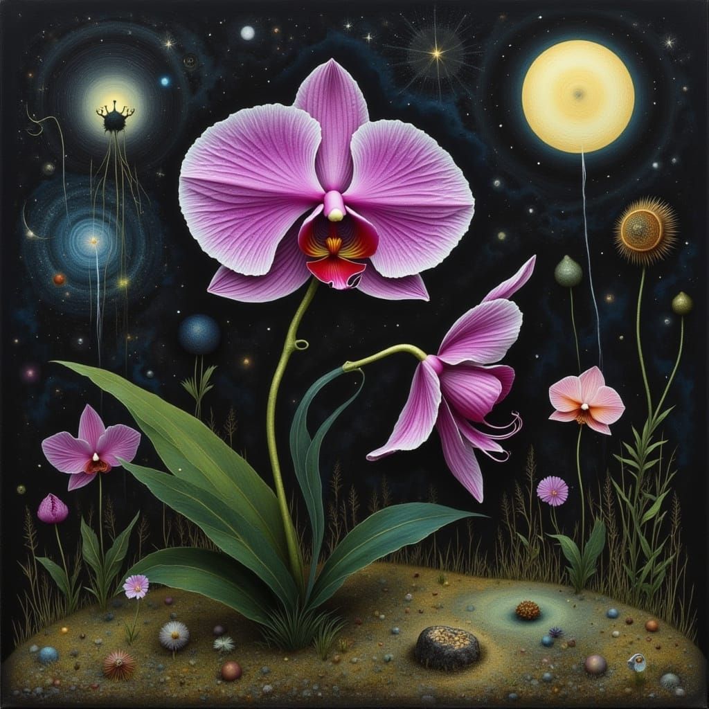 Dark Orchid Flower in Metaphysical Art Style