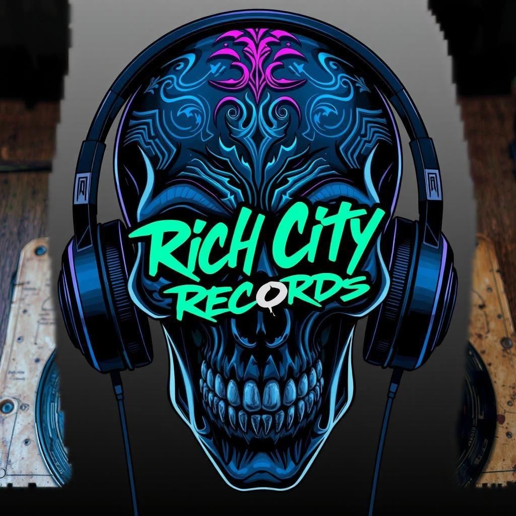 Scary Black and Blue Skeleton Head with Headphones