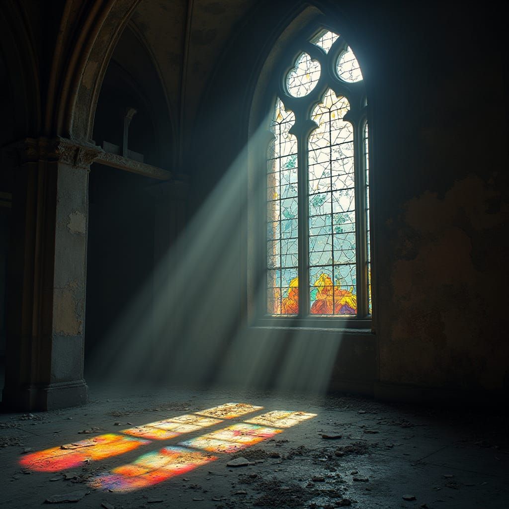 Abandoned Cathedral: Shattered Glass and Moonlight