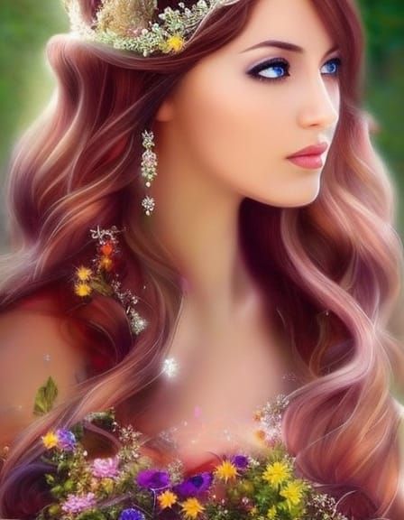 Beautiful Country Princess with Daisy Crown, Fairycore Style