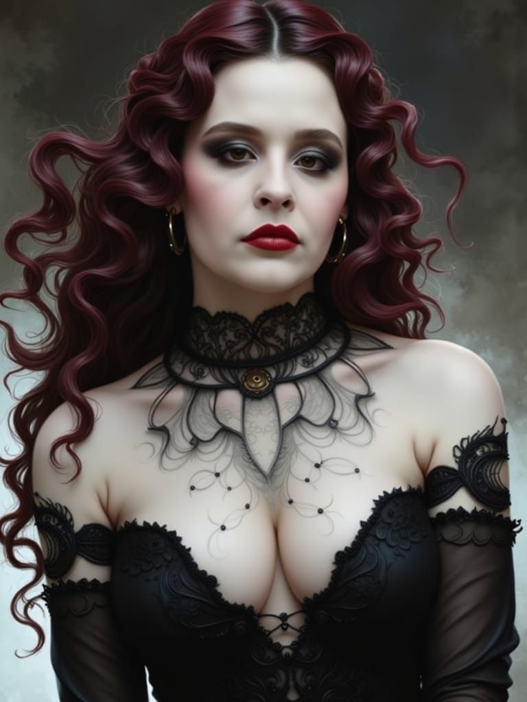 Ethereal Gothic Beauty in Dark, Dramatic Makeup