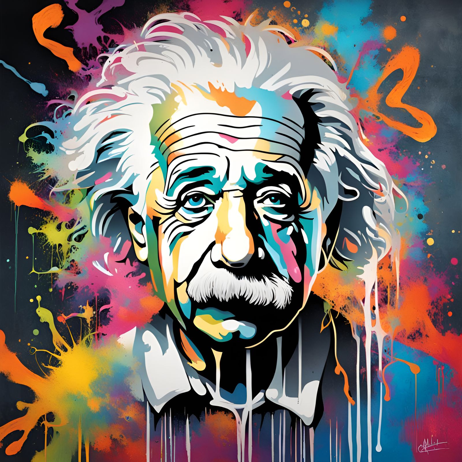 Einstein Solving Equations in Graffiti Art Style