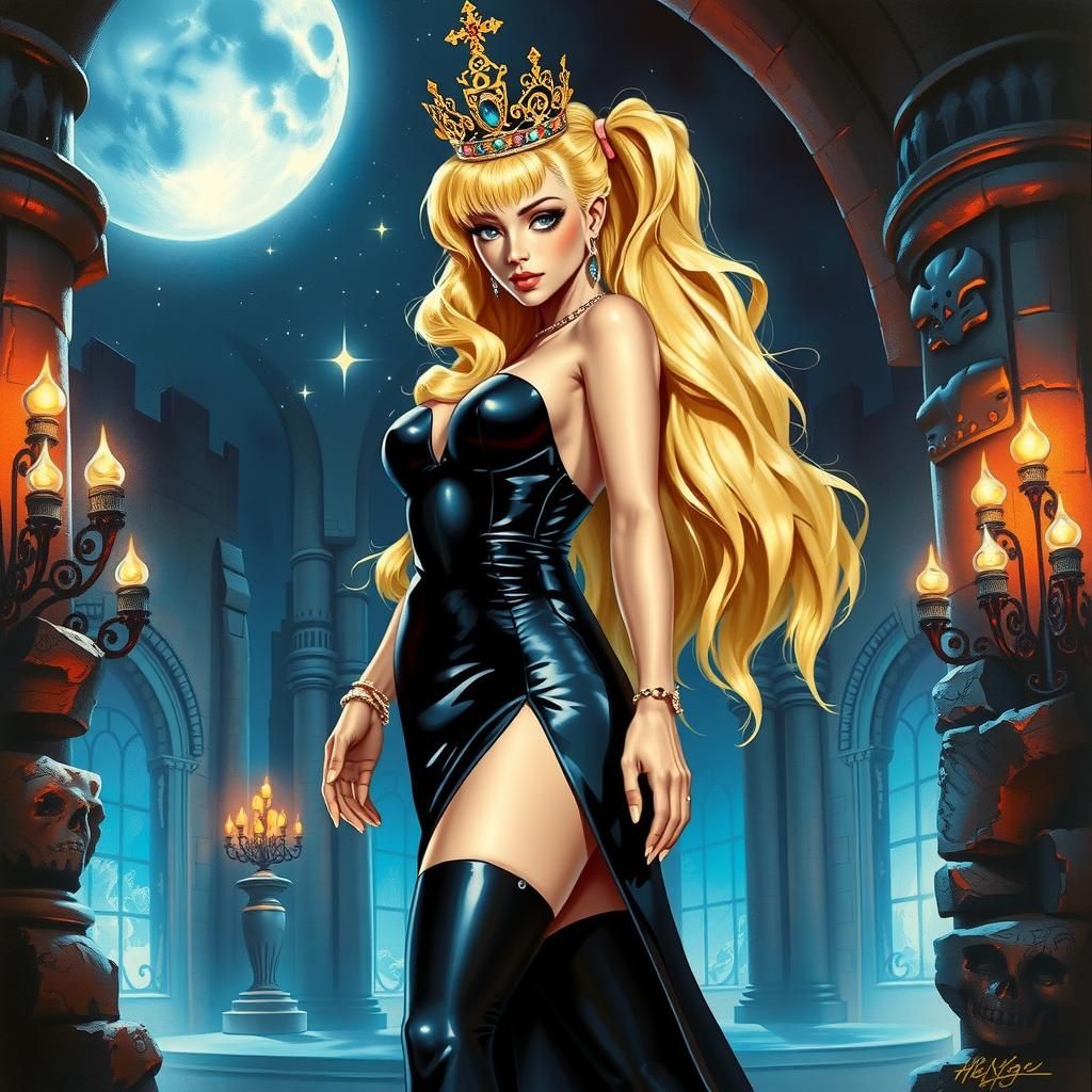 Bowsette in Retro Cyberpunk Style with Golden Crown