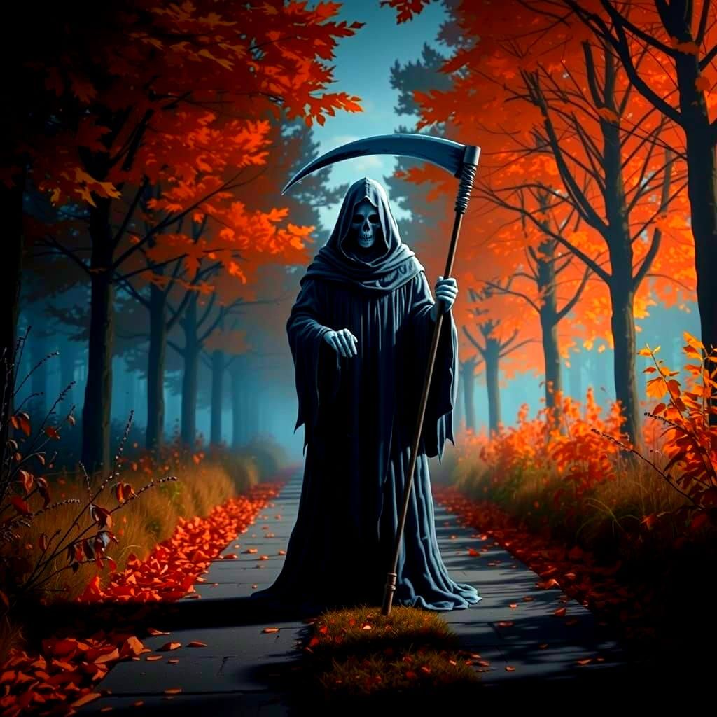Ethereal Grim Reaper on Autumn Path