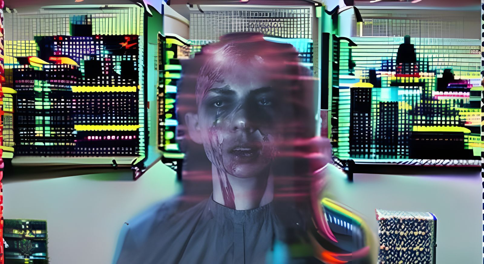 Demonic Close-Up in Analog Horror VHS Glitch Style