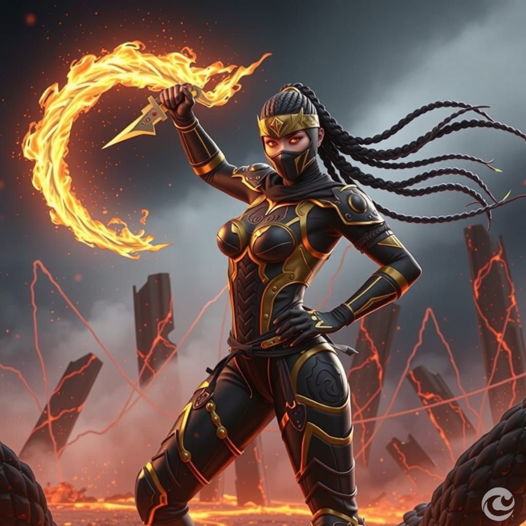 Fierce Ninja Warrior in Volcanic Arena: Unreal Engine 5