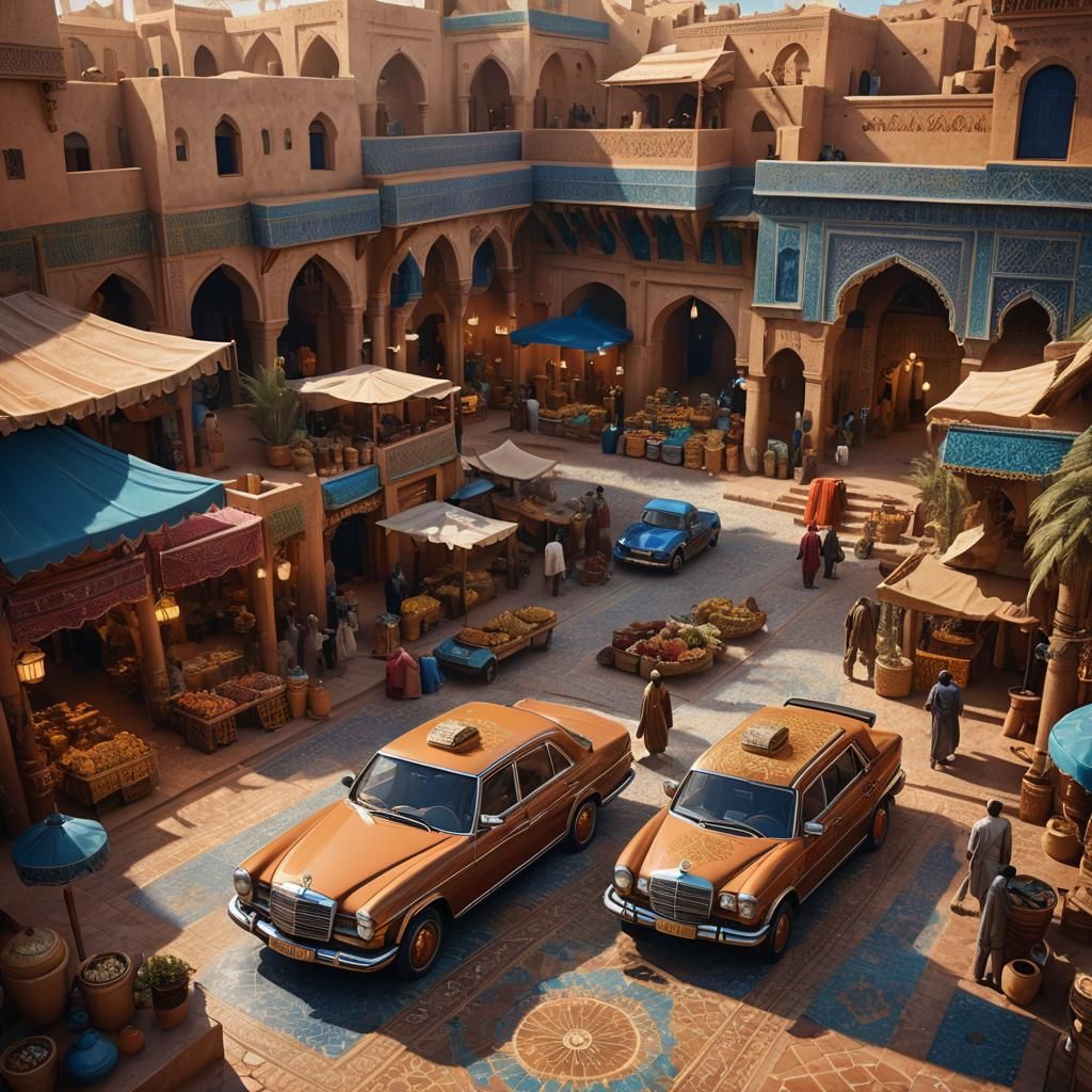 Mercedes Benz in Moroccan Market: Pop Art Style