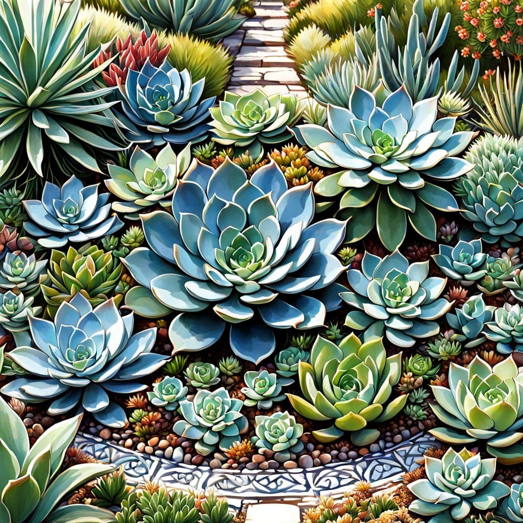 Ornate Botanical Infographic of Succulent Garden