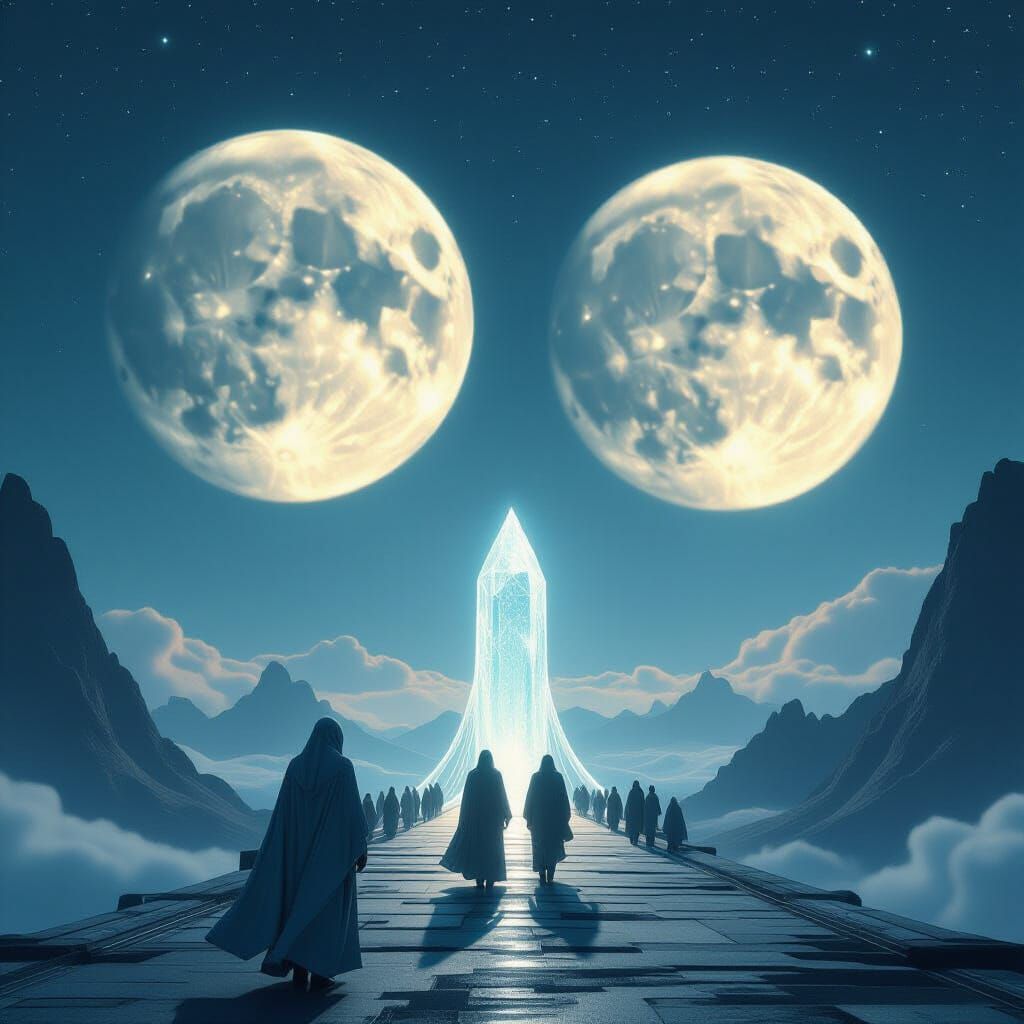 Moons Connected by Crystal Bridge: Cinematic Fantasy