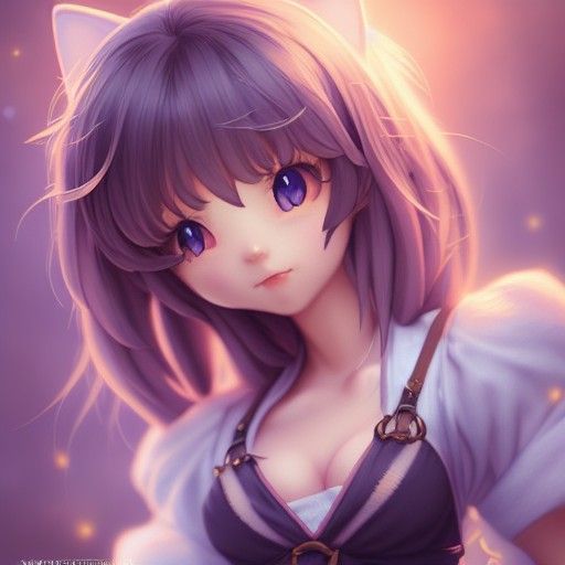 Adorable Kawaii Cat Girl Portrait in Anime Style