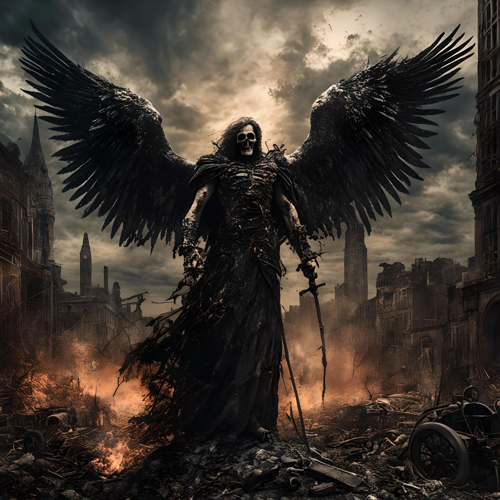 Angel of Death with Scythe in Cyberpunk Style