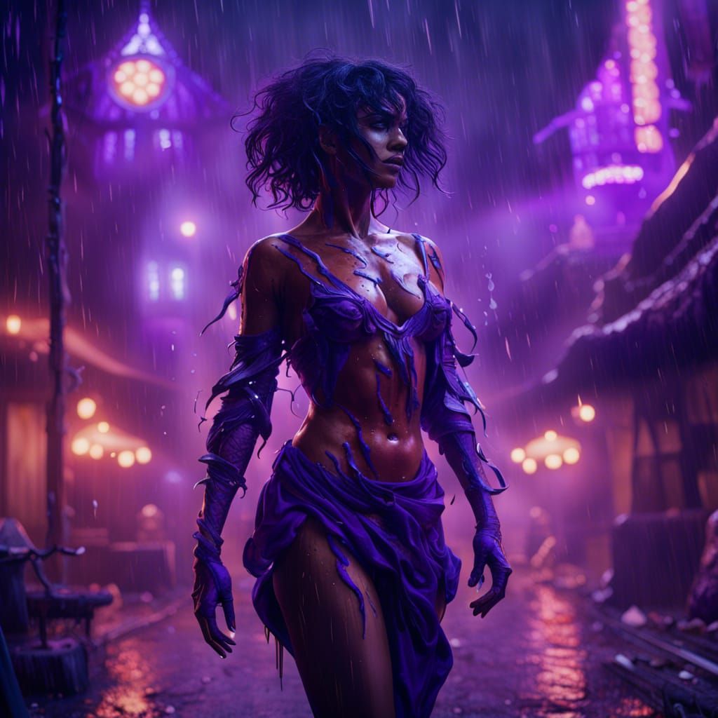 Purple Rain on Figure, Detailed Digital Matte Painting