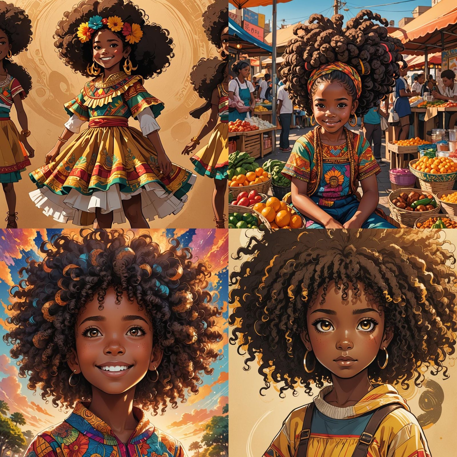 Anime-Style Afro-Mexican Girl with Afro