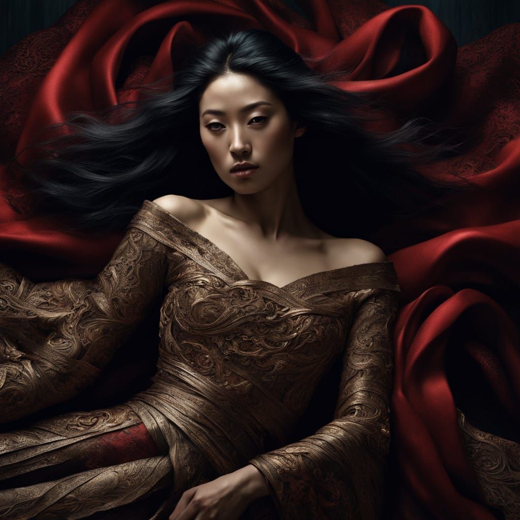 Stunning Japanese Woman Portrait with Red Ribbon