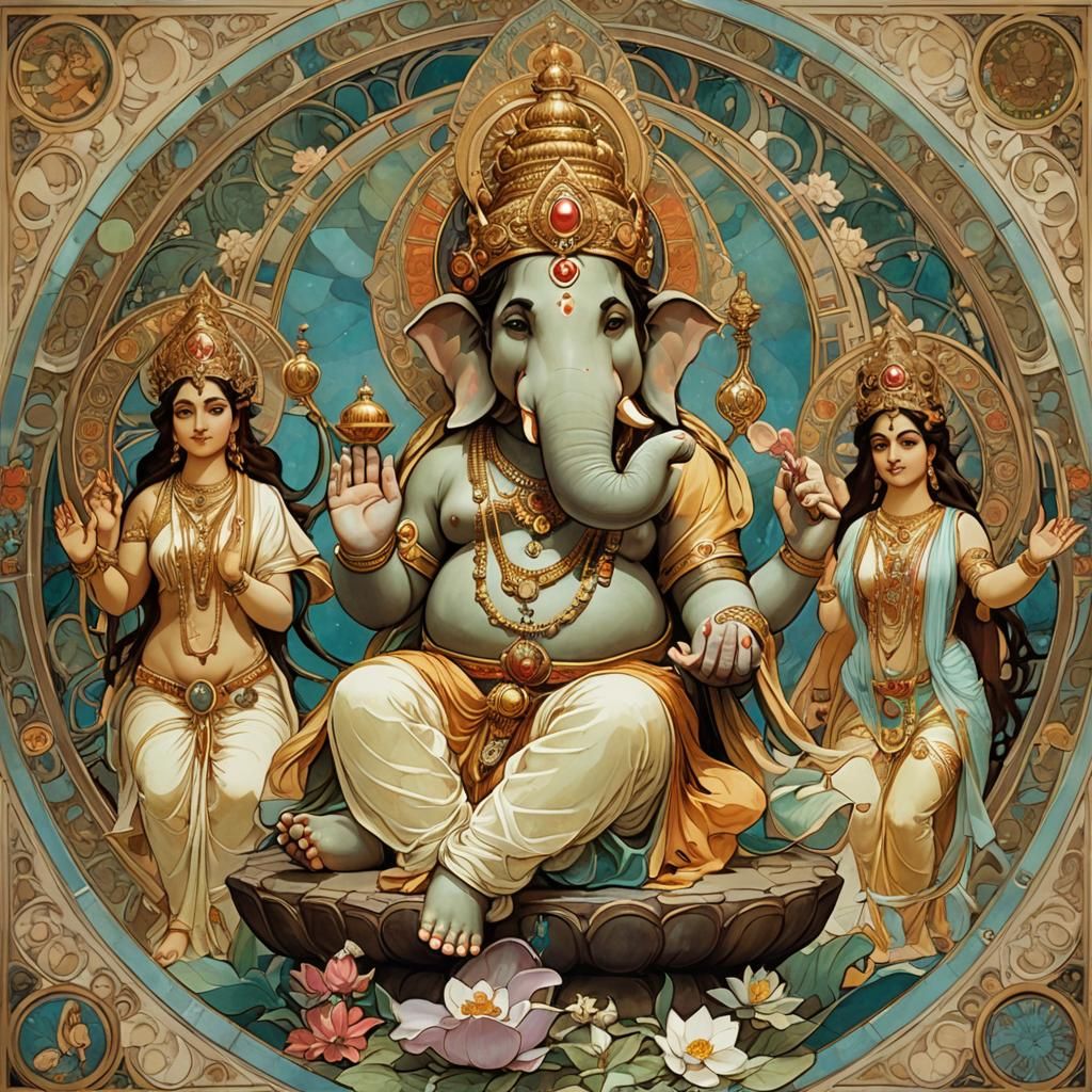 Hindu Deities in Art Nouveau Style