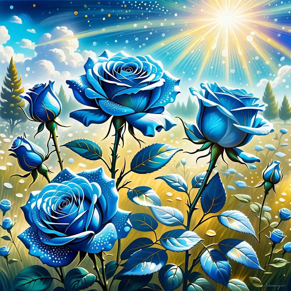 Marine Blue Roses in Astral Meadow Illustration