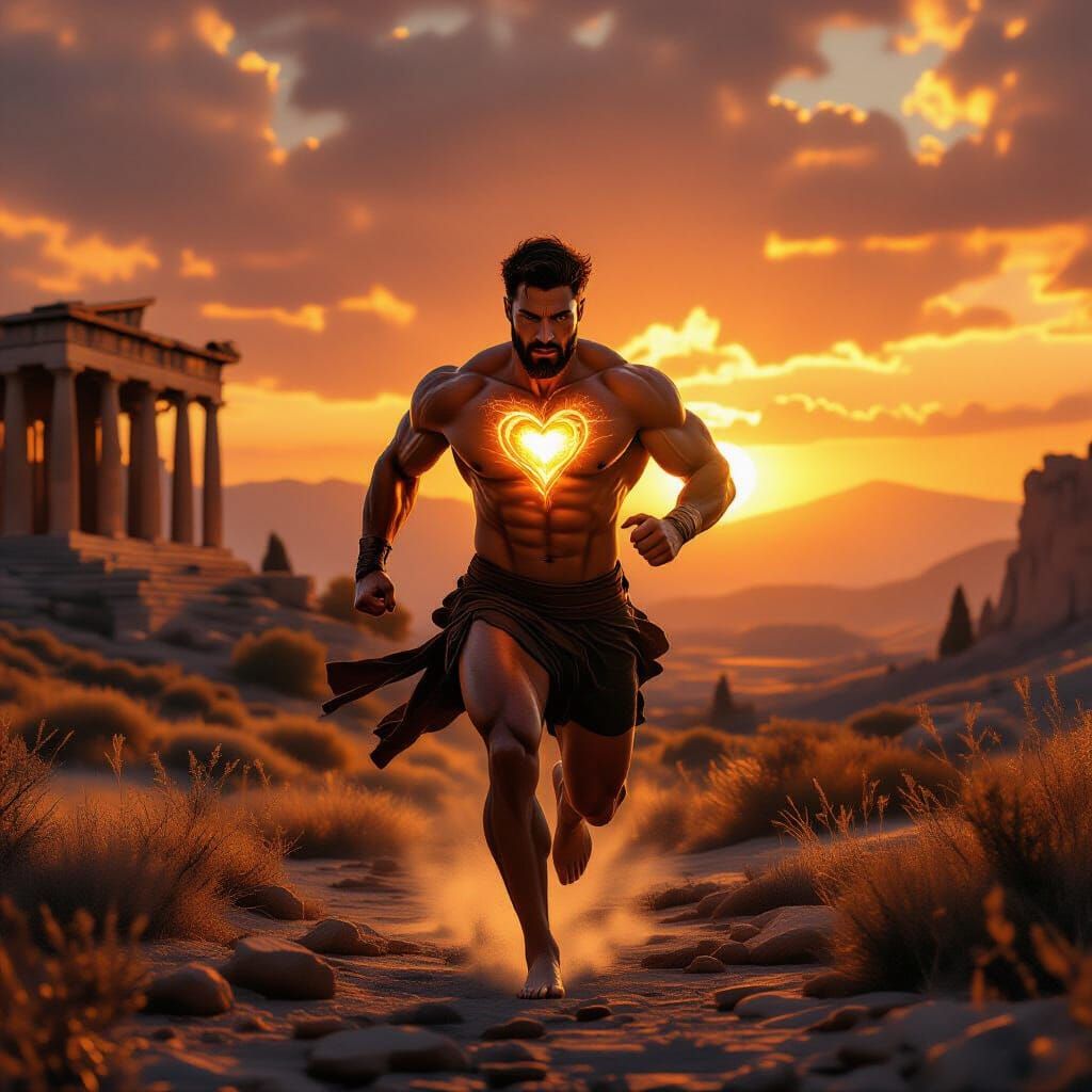Hero's Glowing Heart on Epic Greek Quest