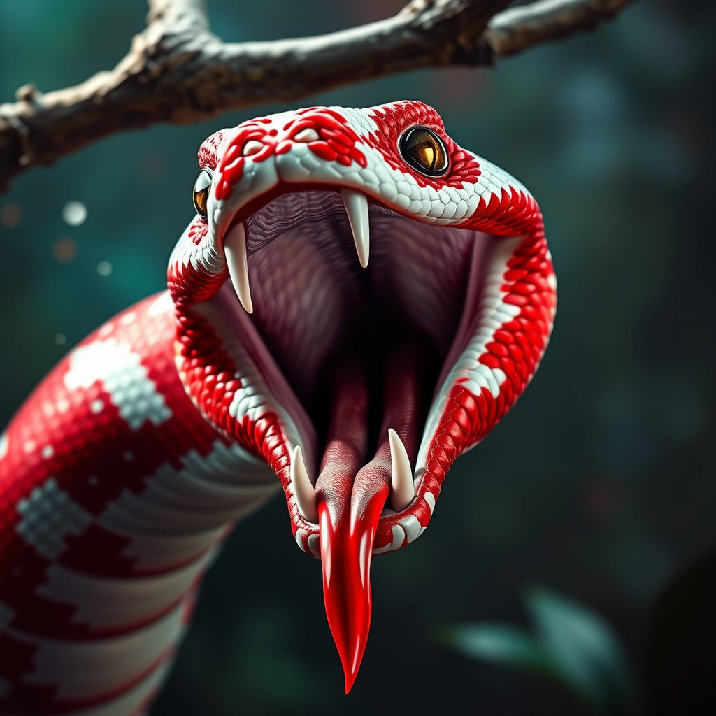 Red and White Snake with Fangs in Splash Art