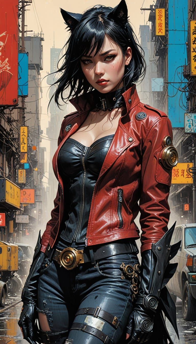 Cyberpunk Goddess Cat Woman Reveals Majestic Wings in Dark, ...