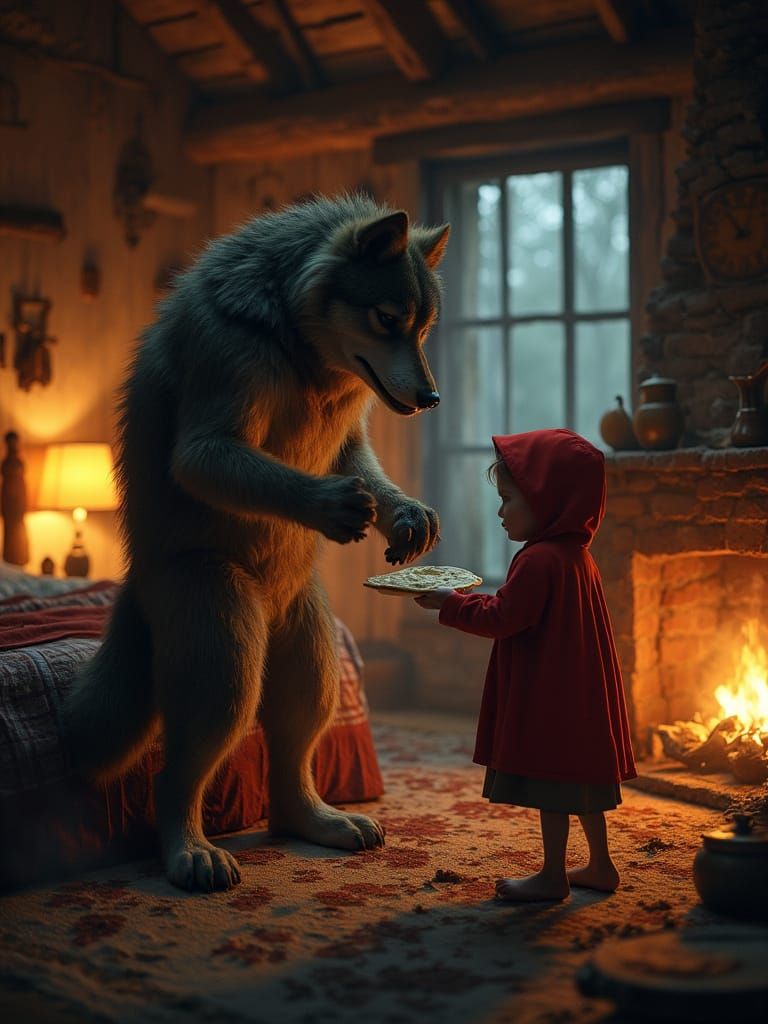 Big Bad Wolf Encounter in Rustic Cottage