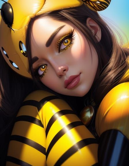 Dreamy Bee Woman in Pastel Sunlight: Digital Art