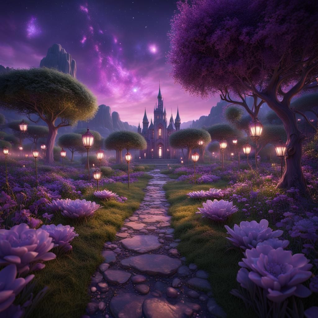 Magical Evening Garden Under a Starry Sky