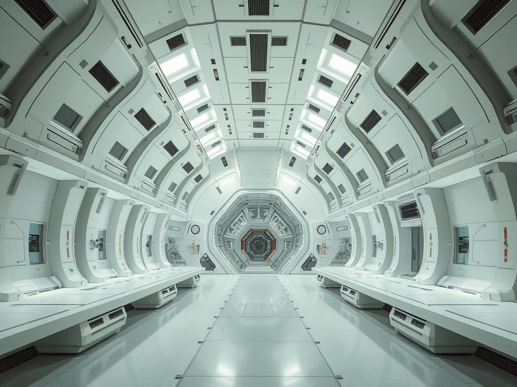 2001 A Space Odyssey style space station interior