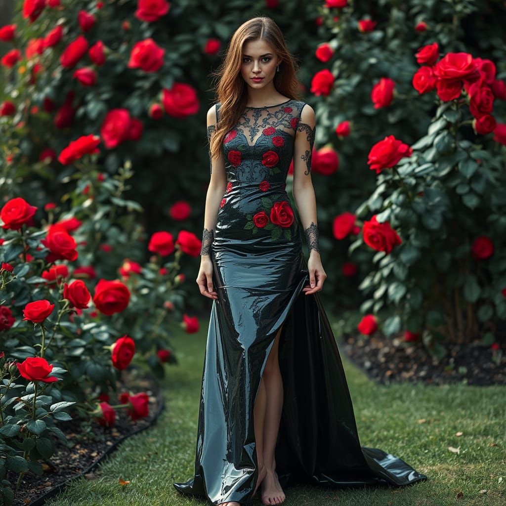 Hyperrealistic Woman in Shiny Latex Dress