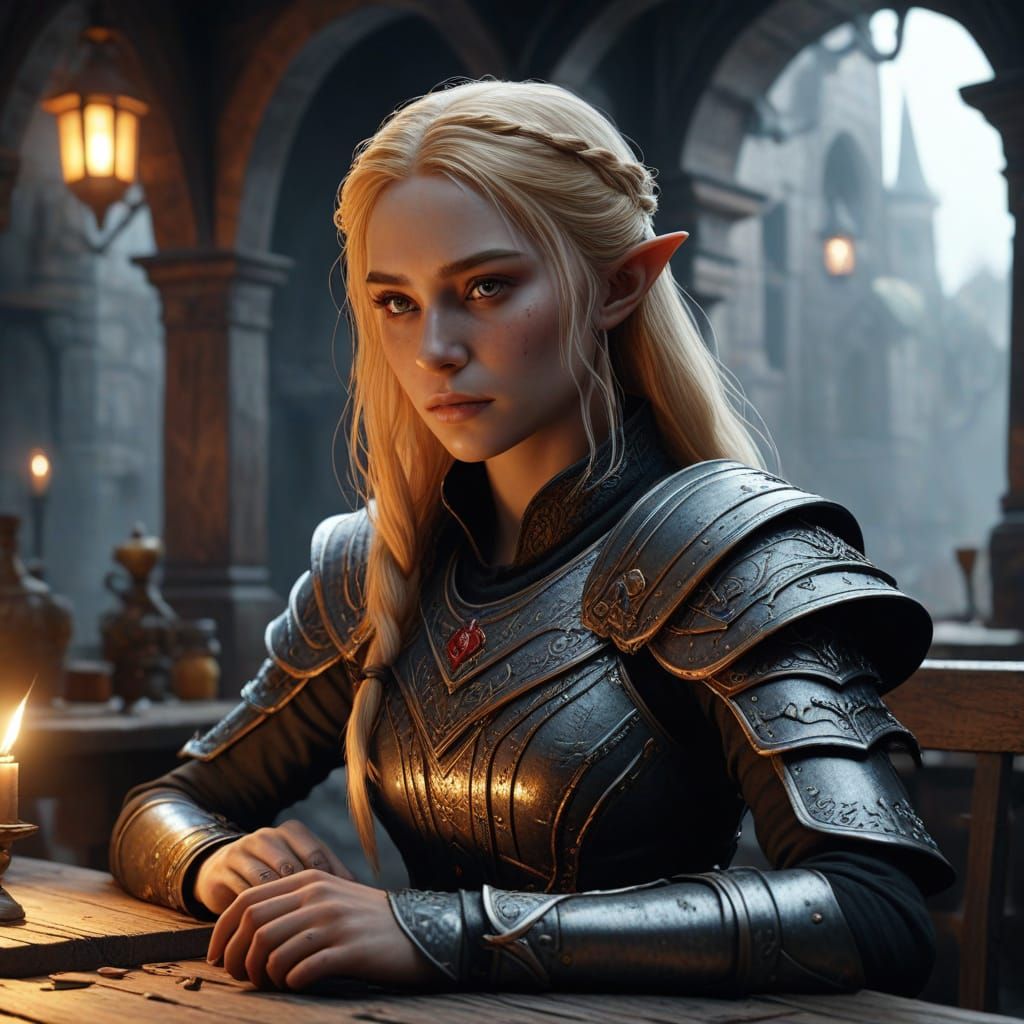 Drow and Elf Play Go, Fantasy Art