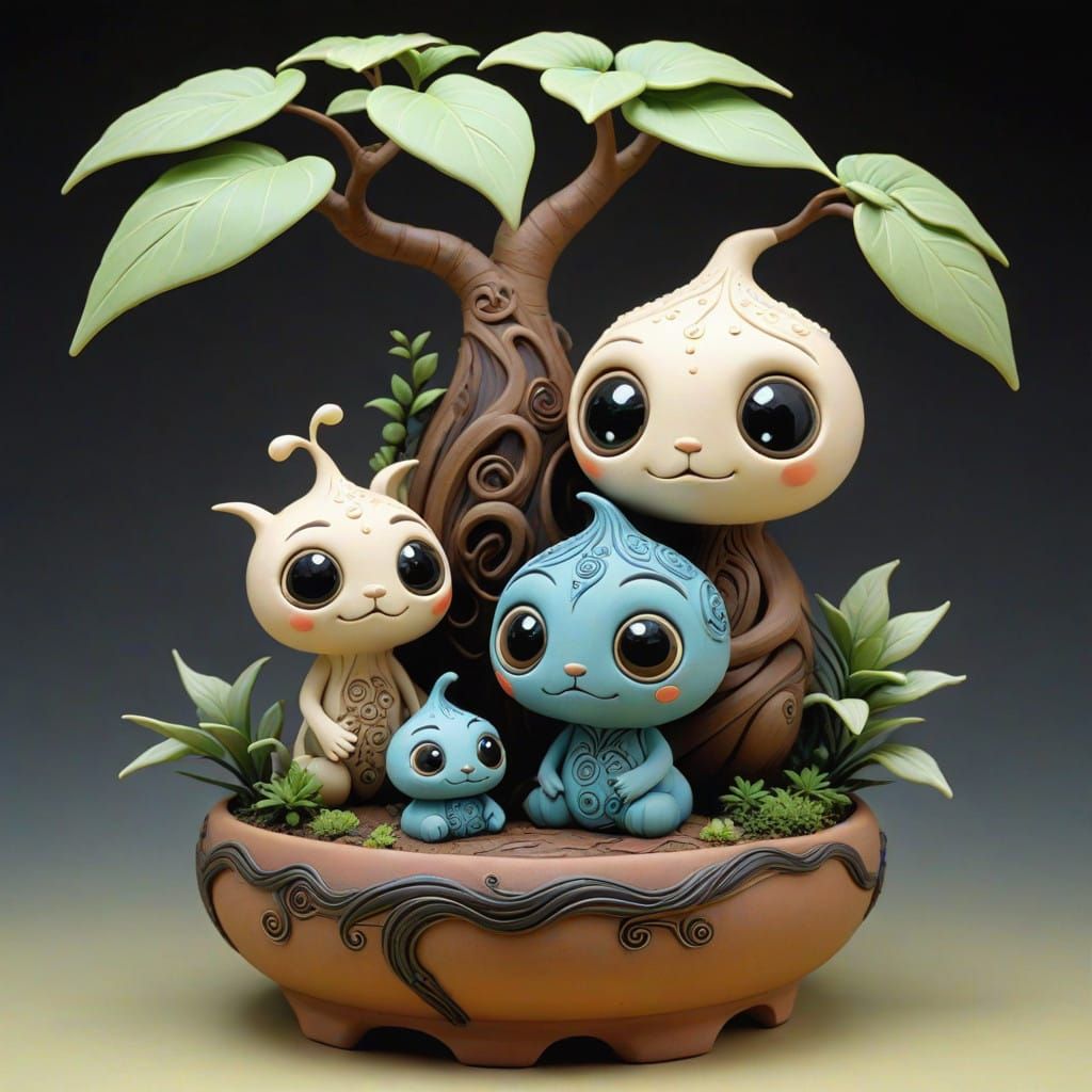 Bonsai Clay Art in Vibrant Colors