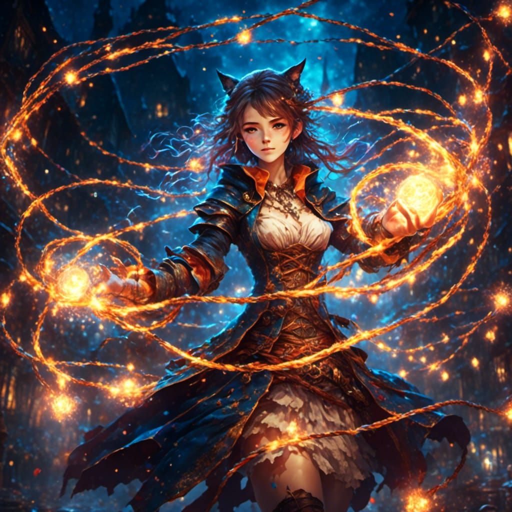 Anime Sorceress Spinning Magic Rope