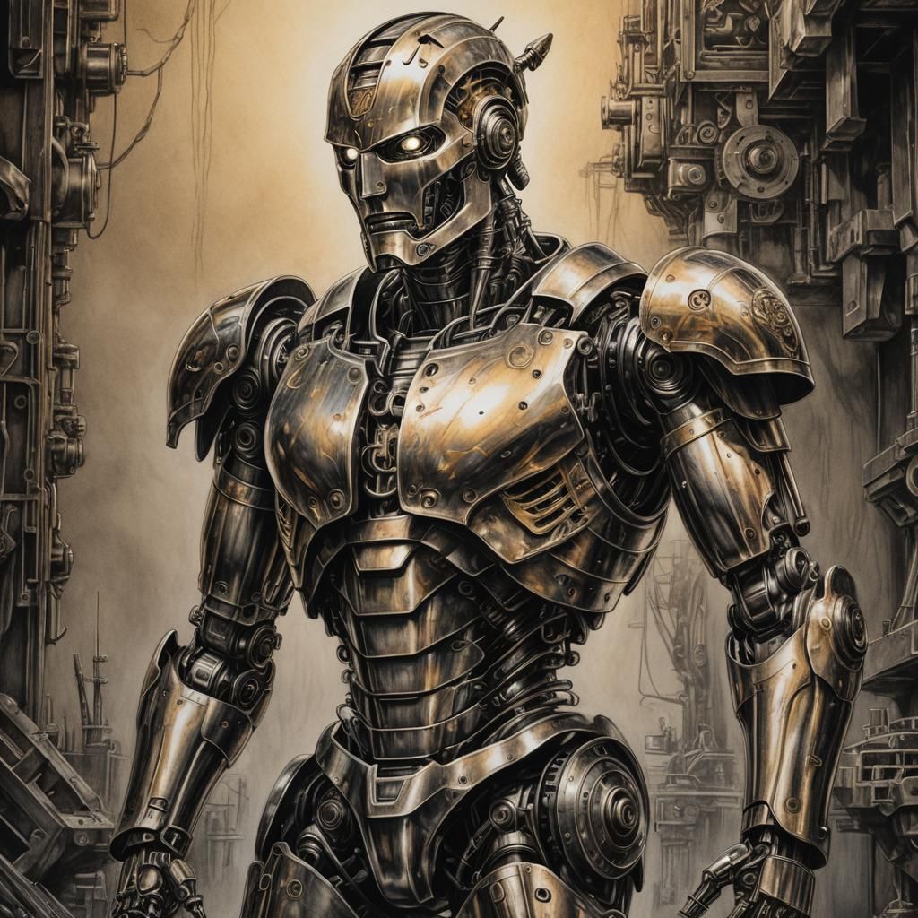 Achilles: Robot Greek Hero in Charcoal