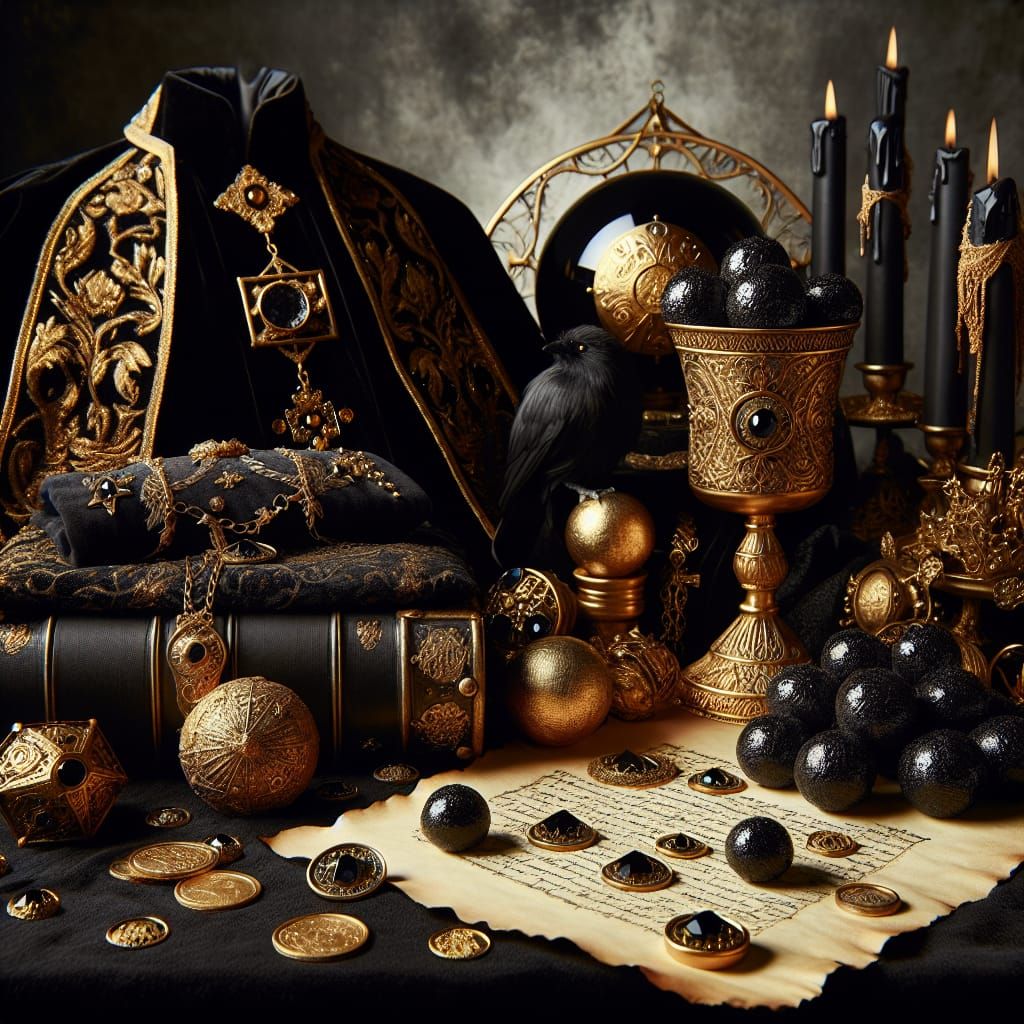 Fantasy Still-Life of Black and Gold Objects