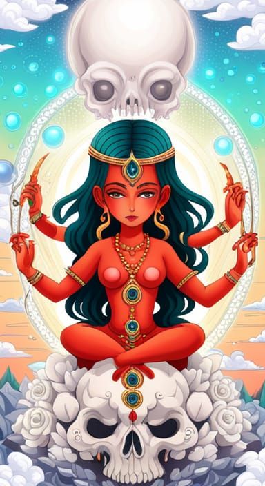 Vajrayogini Goddess in Anime Style with Crystals