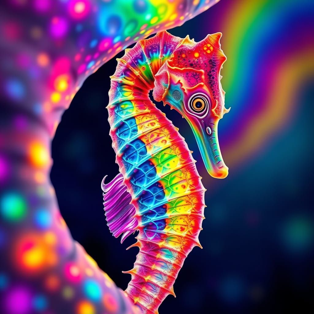 Rainbow Seahorse: Holographic Cosmic Illustration