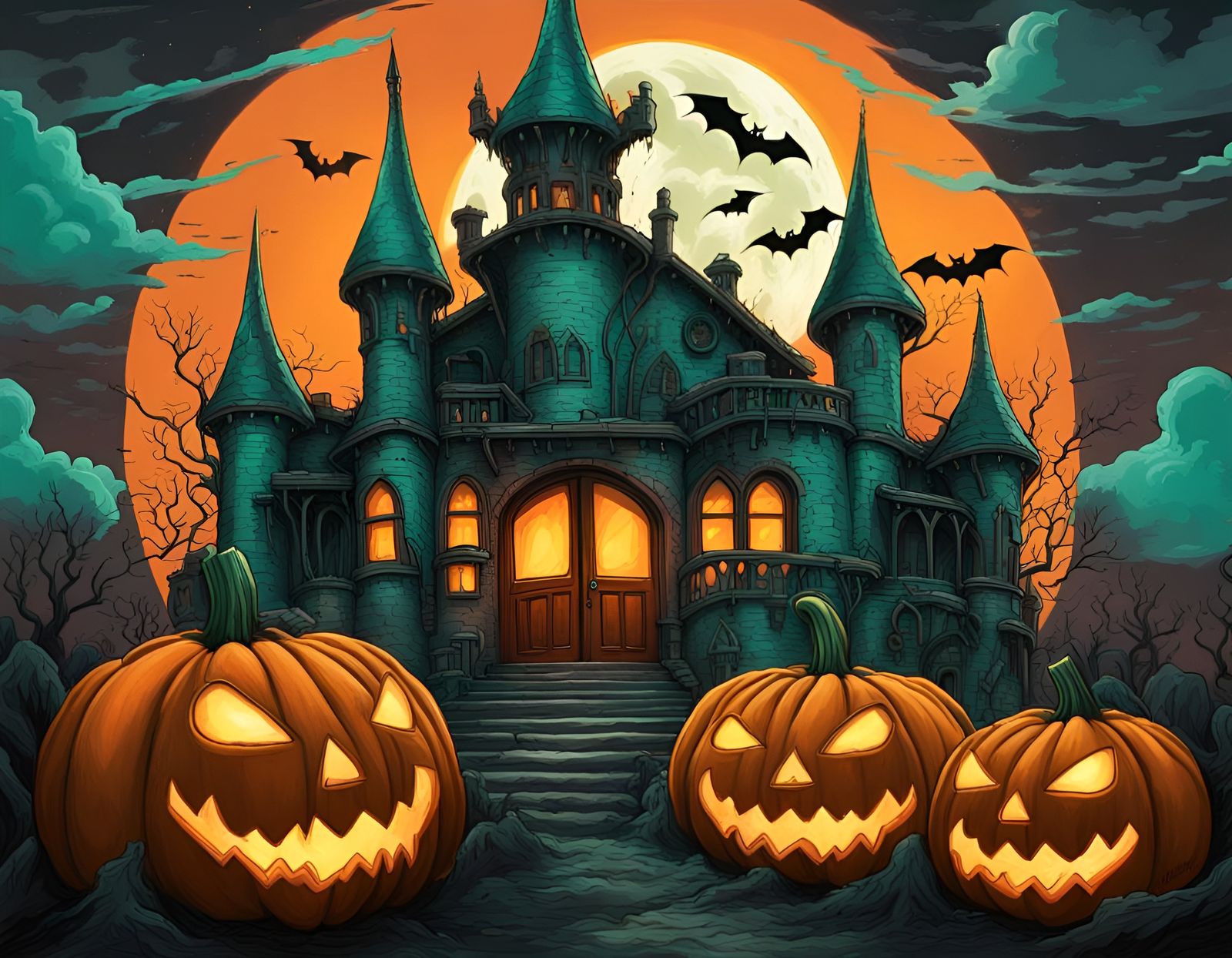 Sinister Pumpkin with Scary Face in Dark Art Style