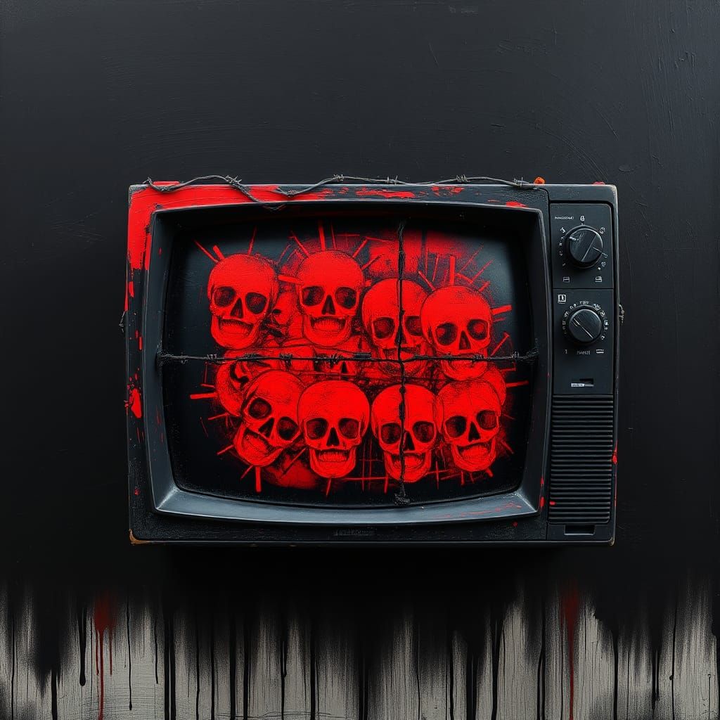 Red and Black Abstract Television in Expressionist Style