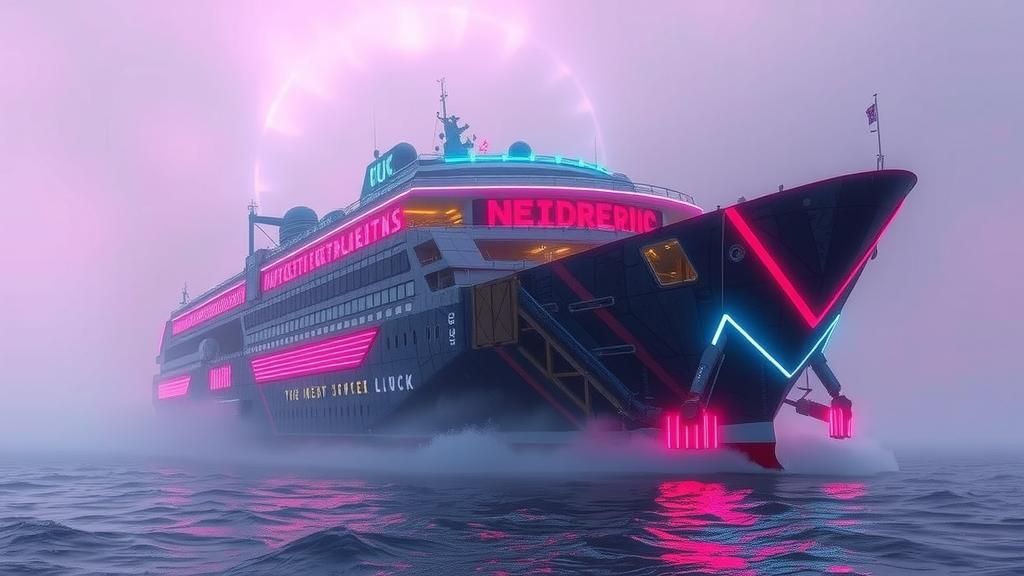 Cyberpunk Cruise Ship 'Neon Dream' in Dystopian Future