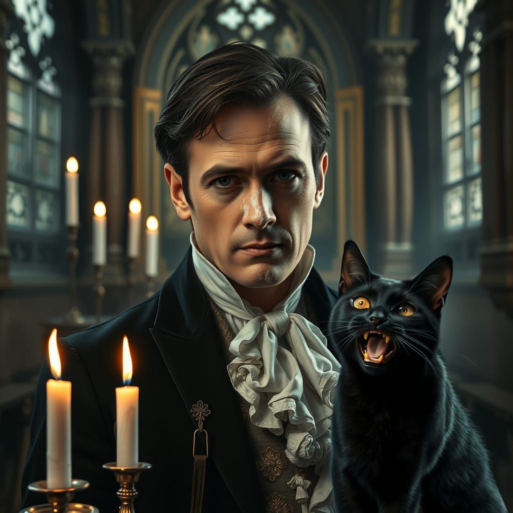 Gothic Chapel Portrait with Werewolf Transformation