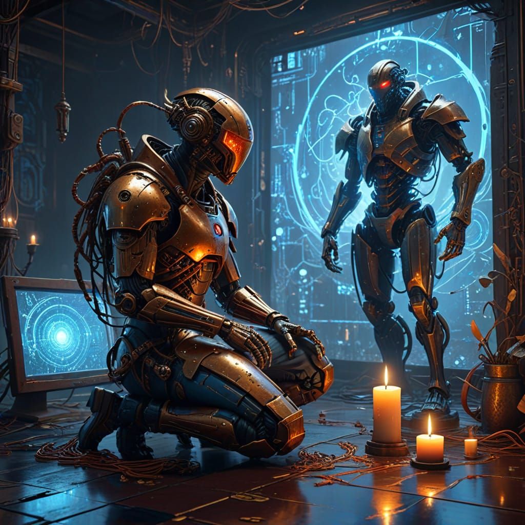 Dnd Warforged Borg Artificer hacking a human