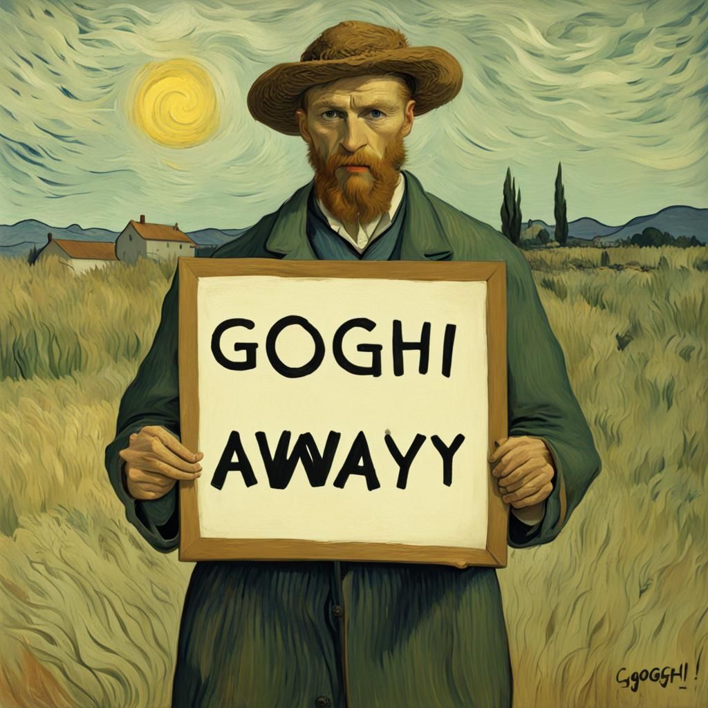 Van Gogh Holds a “Gogh Away” Sign